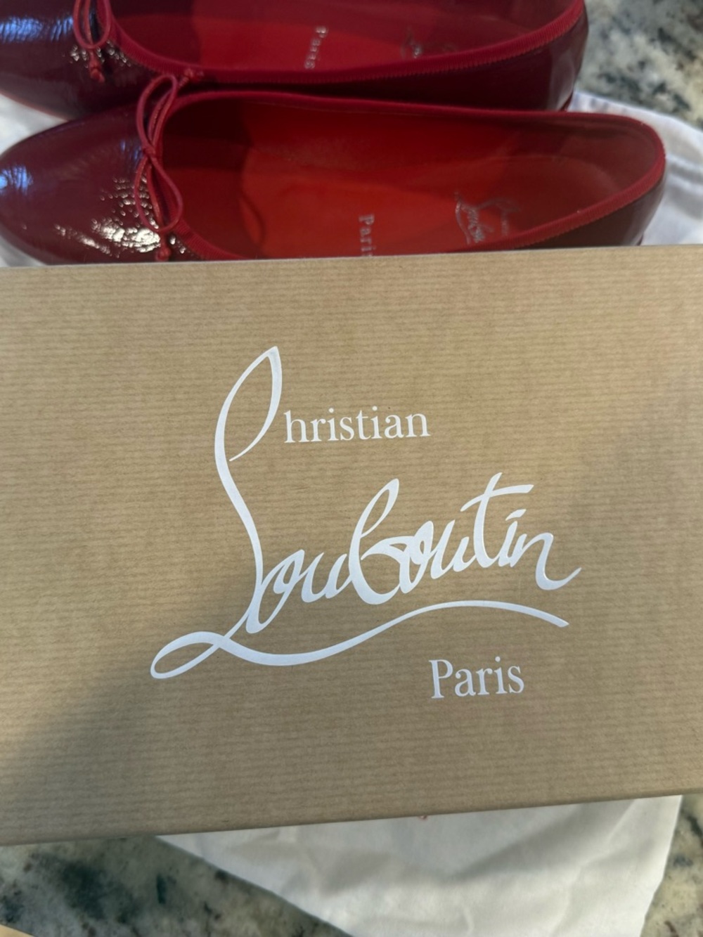Christian Louboutin Glossy Red Patent Ballet Flats with Bow Trim size 40 - Picture 12 of 12